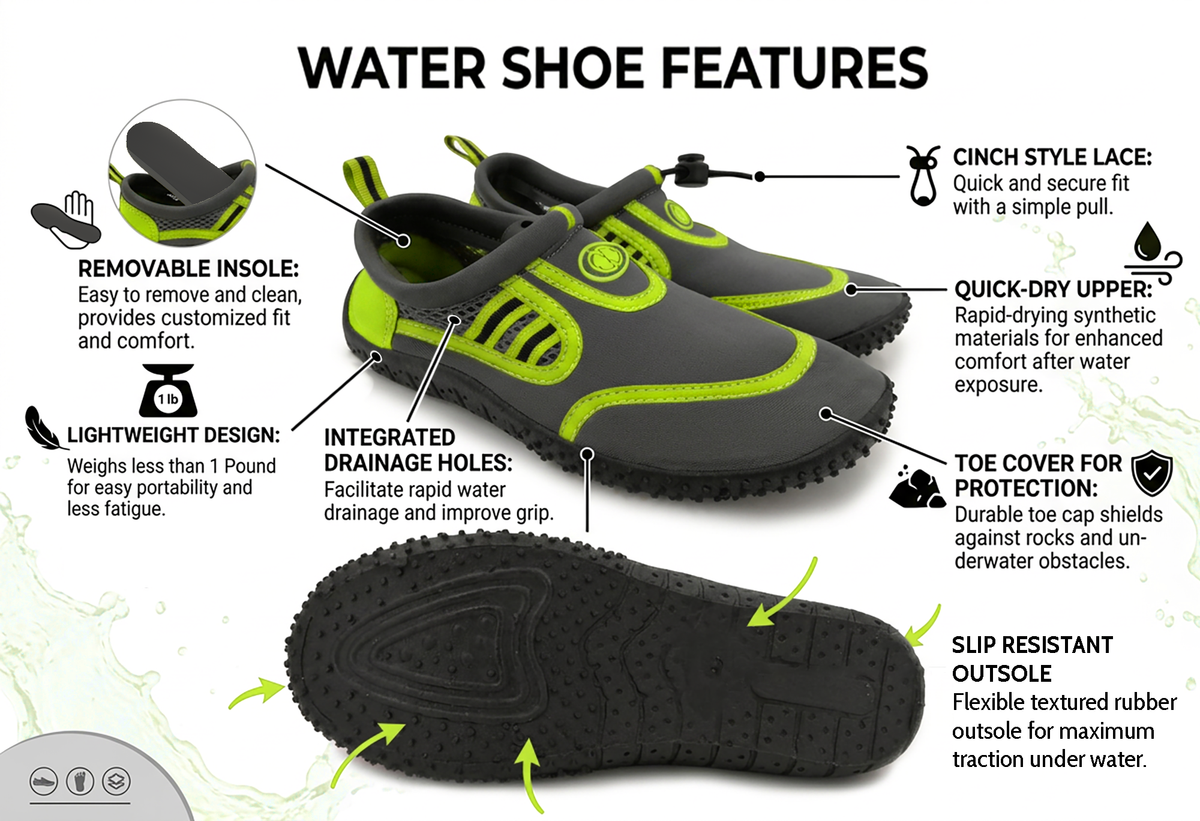 Hardcore Mens Water Shoes; Quick Drying Aqua Socks for Barefoot Running, Swimming, Poolside Fun at The Water Park, Camping, Yoga or Surfing at The Beach