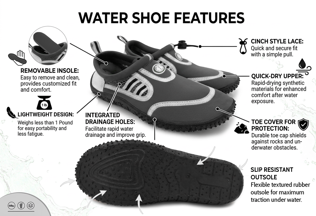 Hardcore Mens Water Shoes; Quick Drying Aqua Socks for Barefoot Running, Swimming, Poolside Fun at The Water Park, Camping, Yoga or Surfing at The Beach