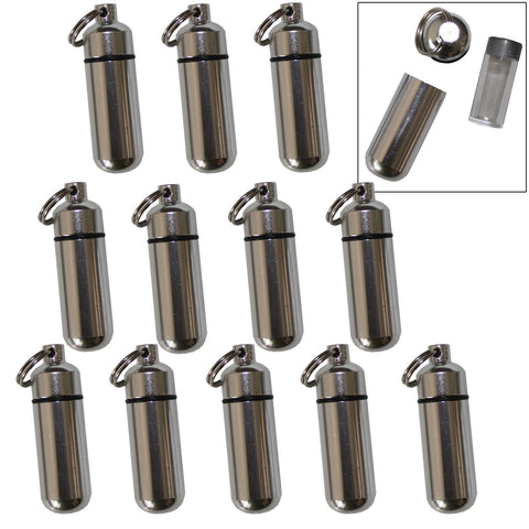 100 Pack Aluminum Pill Shape Case Keychain ID Holder Pet Ashes Urn Silver Metal
