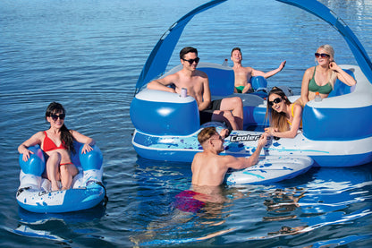 CoolerZ Tropical Breeze III Inflatable 8-Person Floating Island with UV Sun Shade and Connecting Lounge Rafts