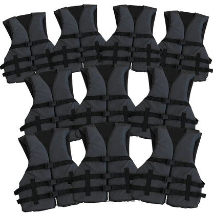 10 Pack Life jacket paddle vest; Coast Guard approved Type III PFD life vest flotation device; Jet ski, wakeboard, kayak; Ideal extra life jacket for pontoon boat