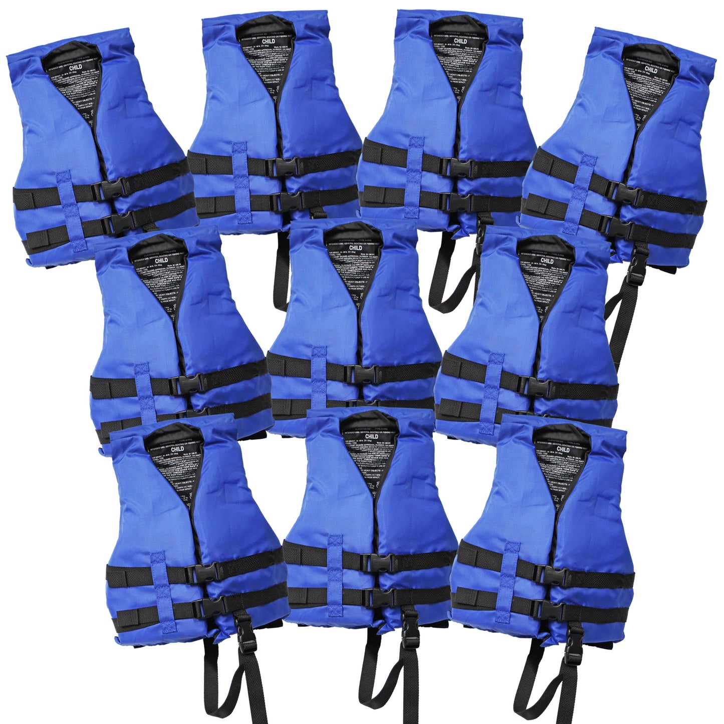 10 Pack Life jacket paddle vest; Coast Guard approved Type III PFD life vest flotation device; Jet ski, wakeboard, kayak; Ideal extra life jacket for pontoon boat