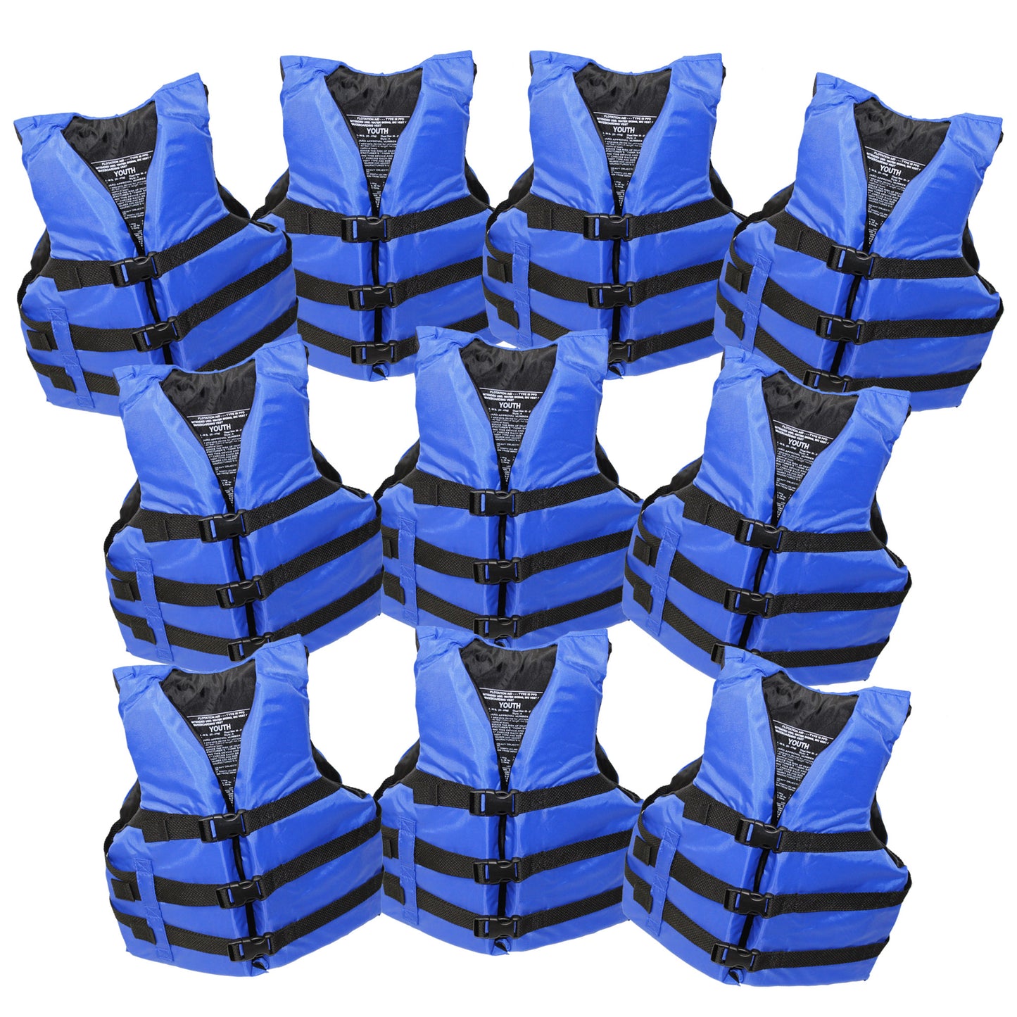 10 Pack Life jacket paddle vest; Coast Guard approved Type III PFD life vest flotation device; Jet ski, wakeboard, kayak; Ideal extra life jacket for pontoon boat