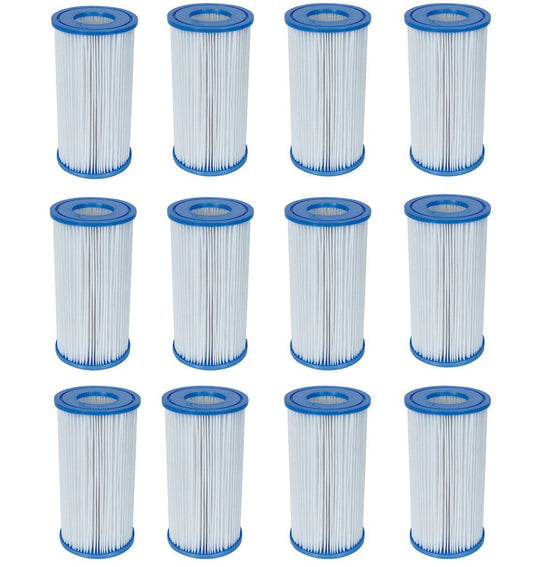 Bestway 4.2x8 in Type III-A/C Filter Cartridge Outdoor Swimming Pool Filter Pump Replacement Compatible with 530 to 1500 Gallons Filter Pump, 12 Pack