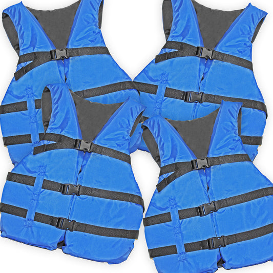 4 Pack Unbranded Life jacket paddle vest; Coast Guard approved Type III PFD life vest flotation device; Jet ski, water park, kayak; Ideal extra life jacket for pontoon boat