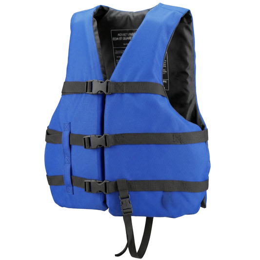 Life jacket paddle vest with Leg Strap; Coast Guard approved Type III PFD flotation device; Jet ski, wakeboard, hardshell kayak vest; Ideal extra PFD for pontoon boat Blue Adult