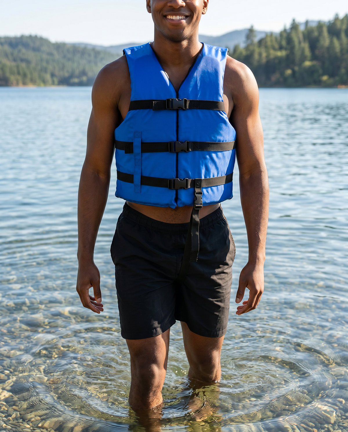 Life jacket paddle vest with Leg Strap; Coast Guard approved Type III PFD flotation device; Jet ski, wakeboard, hardshell kayak vest; Ideal extra PFD for pontoon boat Blue Adult
