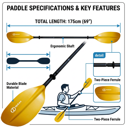 Kids Kayak Paddle for River Tubing and Water Adventures | Double-Sided Oars Ideal for Young Paddlers or on River Runs, Lakes, and Streams | Lightweight, Easy-to-Use