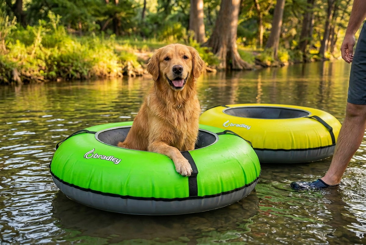 Pack of two Bradley heavy duty tubes for floating the river; Whitewater water tube; Rubber inner tube with cover for river floating; Linking tandem river tubes; river raft tube