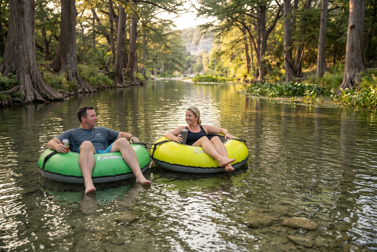 Pack of two Bradley heavy duty tubes for floating the river; Whitewater water tube; Rubber inner tube with cover for river floating; Linking tandem river tubes; river raft tube