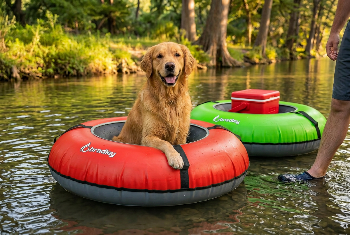 Pack of two Bradley heavy duty tubes for floating the river; Whitewater water tube; Rubber inner tube with cover for river floating; Linking tandem river tubes; river raft tube
