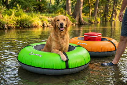 Pack of two Bradley heavy duty tubes for floating the river; Whitewater water tube; Rubber inner tube with cover for river floating; Linking tandem river tubes; river raft tube