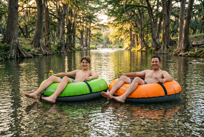 Pack of two Bradley heavy duty tubes for floating the river; Whitewater water tube; Rubber inner tube with cover for river floating; Linking tandem river tubes; river raft tube