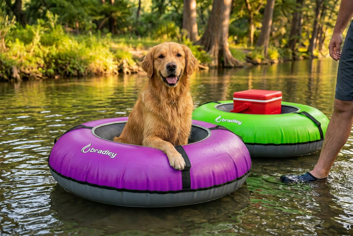 Pack of two Bradley heavy duty tubes for floating the river; Whitewater water tube; Rubber inner tube with cover for river floating; Linking tandem river tubes; river raft tube