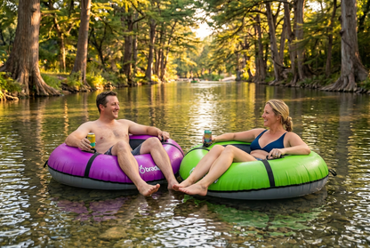 Pack of two Bradley heavy duty tubes for floating the river; Whitewater water tube; Rubber inner tube with cover for river floating; Linking tandem river tubes; river raft tube
