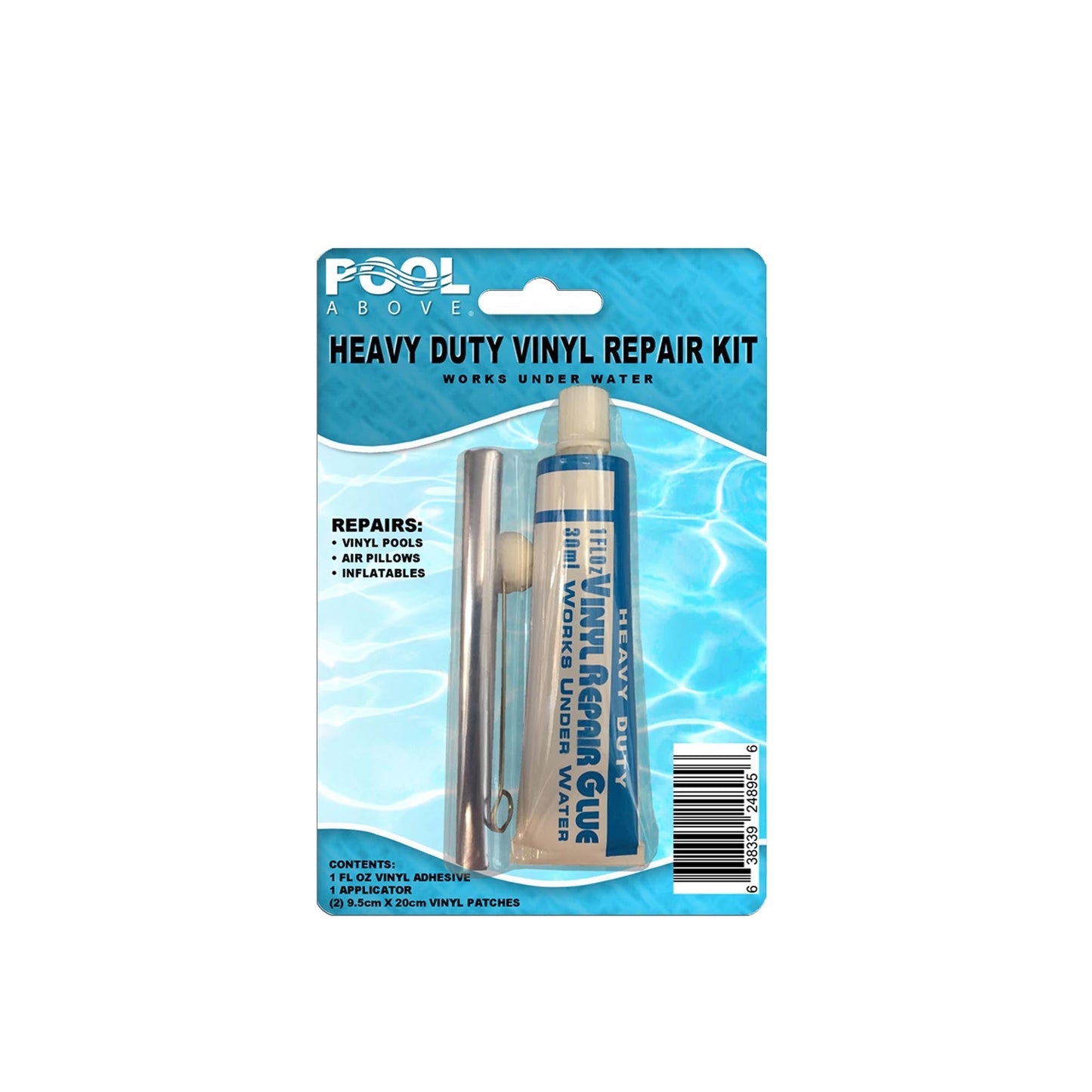 Pool Above Vinyl Repair Kit with Clear Sealant, Ideal for Inflatable River Run Tube and Other Vinyl Products, Includes Blue and White Patches and Strong Vinyl Glue