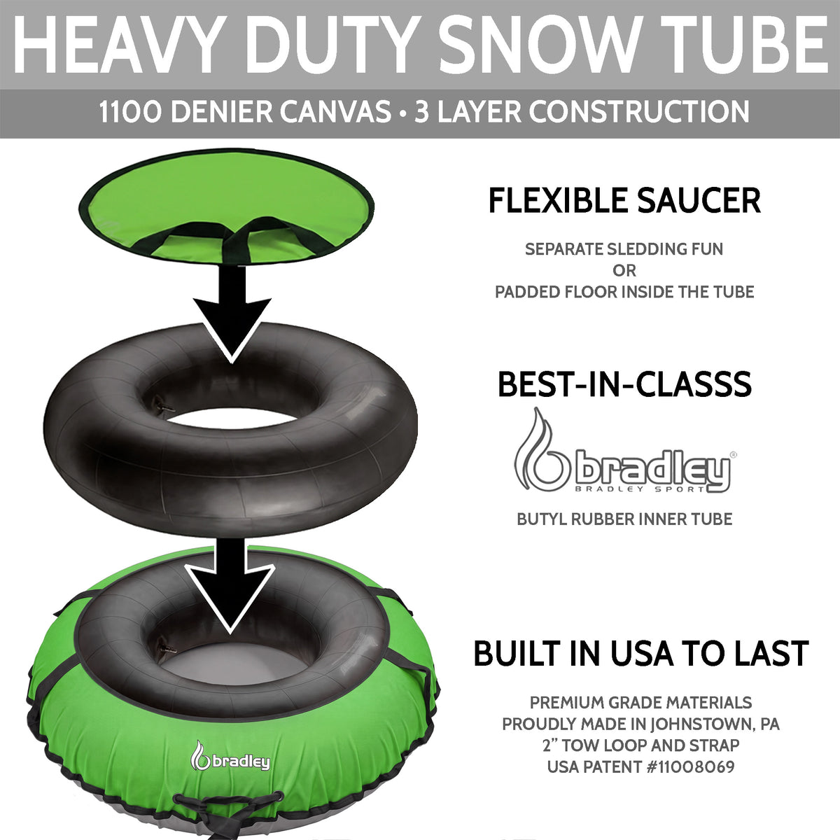 Bradley Heavy-Duty Deluxe Snow Tube with Reinforced Cover
