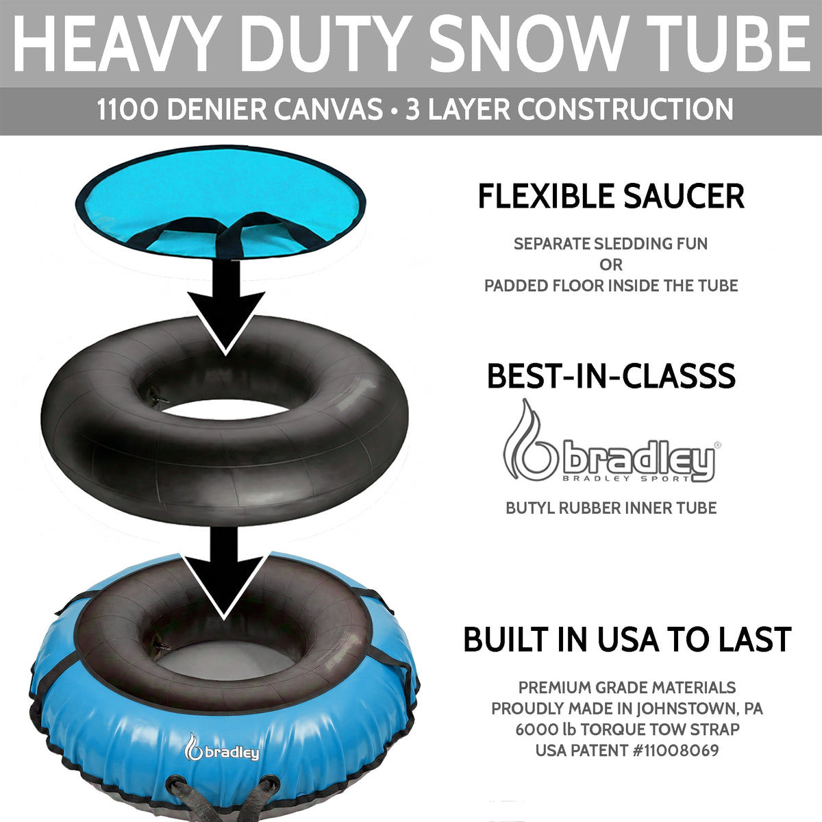 Ultimate Deluxe Towable Snow Tube Sled with Heavy Duty Cover