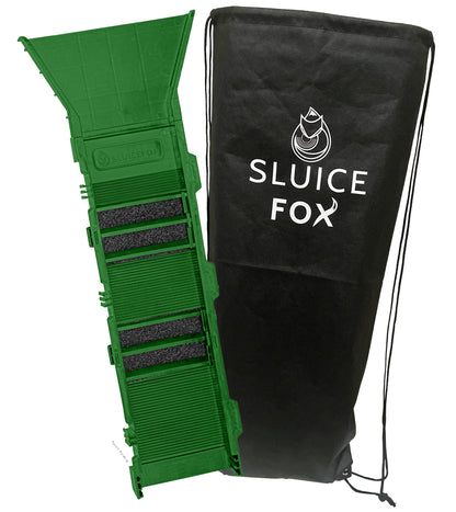 Sluice Fox Portable Expandable Sluice Box for Gold Mining and Prospecting; Includes miner's moss, Hungarian style riffles, and deep V riffles.  Essential tool for gold panning kits