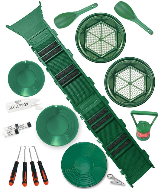 Complete Sluice Fox Gold Mining Kit with Sluice Box and Bucket Classifier | Portable Sluice Box Breaks Down into 24-Inch Sections for Easy Transport