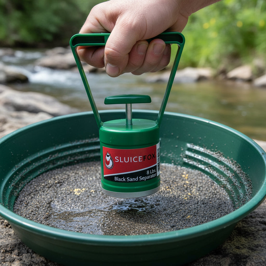 Compact Gold Prospecting Kit with 12" Pocket Sluice Box – Includes Miner’s Moss, Gold Trap Mat, Classifier Pan, Vials, and Tote Backpack