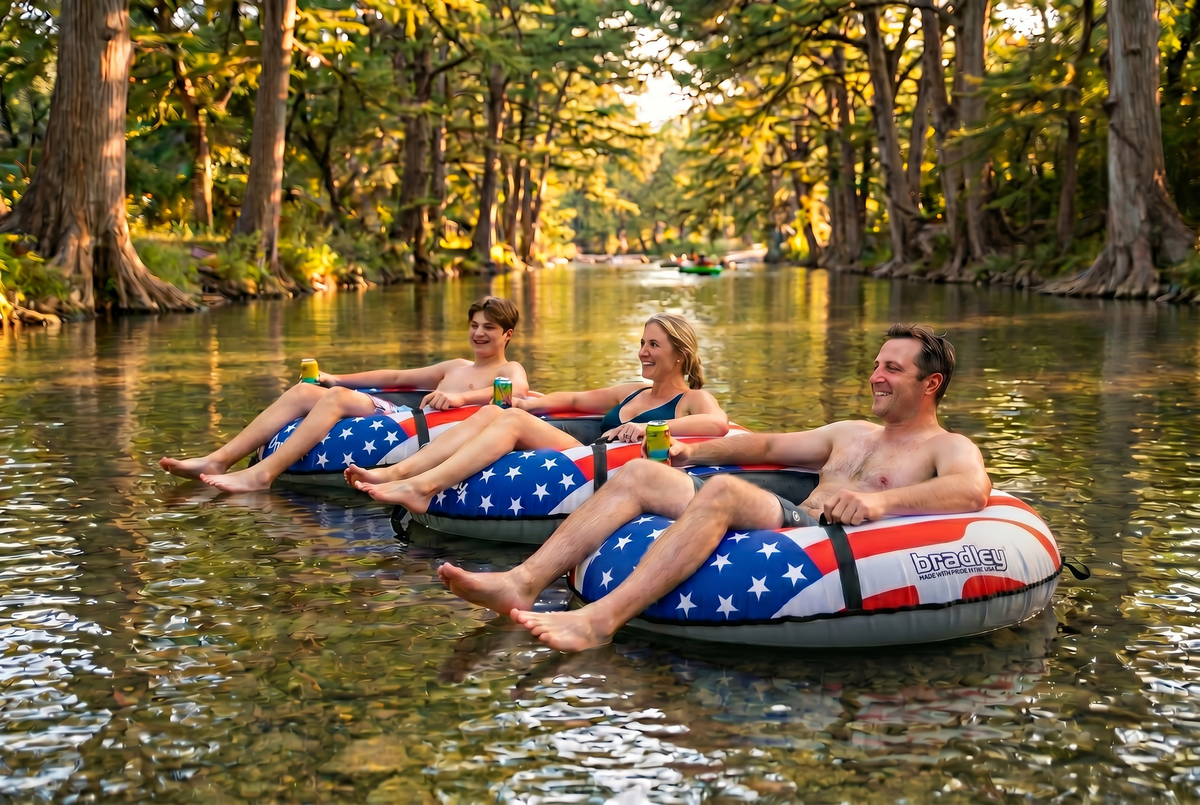 Pack of three Bradley heavy duty tubes for floating the river; Whitewater water tube; Rubber inner tube with cover for river floating; Linking tubes for floating the river; river raft tube