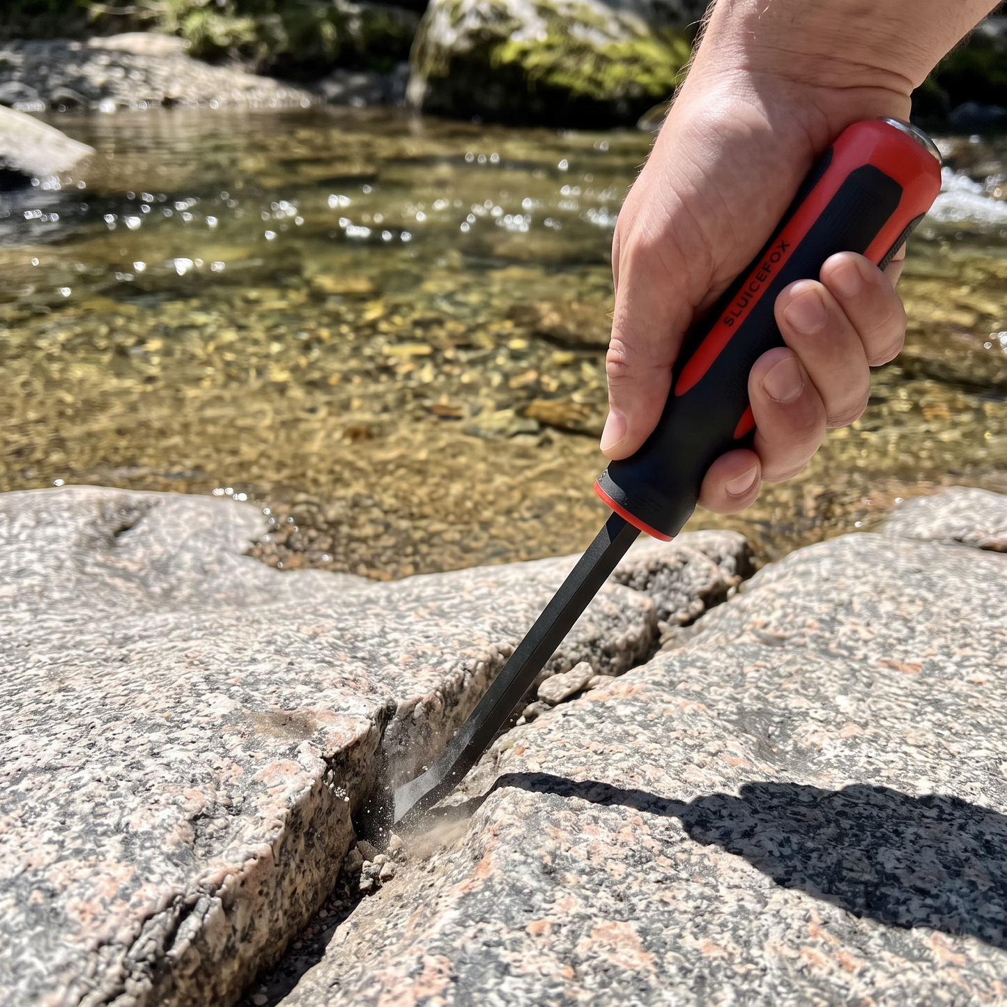 Sluice Fox Prospecting Tool Crevice Scraper Digging pry bar for Gold panning kit; Four-Sided Steel Gold Mining Tool with Flat Scraper tip