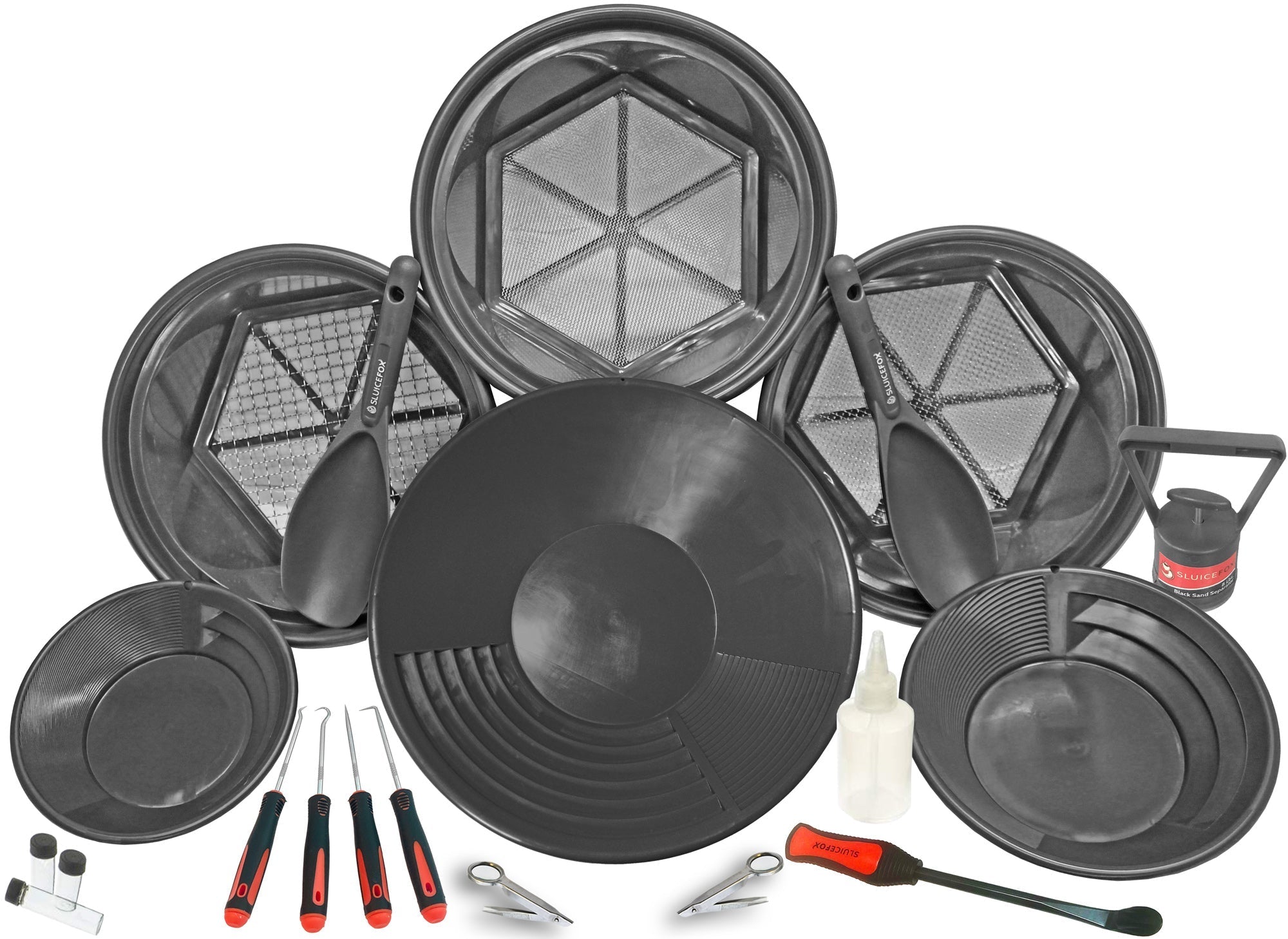 Sluice Fox gold panning kit with 3 classifiers; stacking sifting pans ...