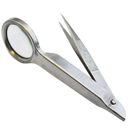 Sluice Fox Stainless Steel Magnifying Glass and Fine Point Tweezers for Gold Prospecting and gold panning kits; 3.75 inch length with 1 inch diameter magnifier