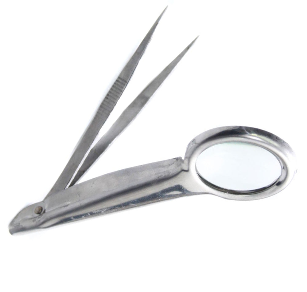 Sluice Fox 3 Pack 4X Magnifying Glass with Fine Point Tweezers – Precision Tool for Prospecting and Hobbyists