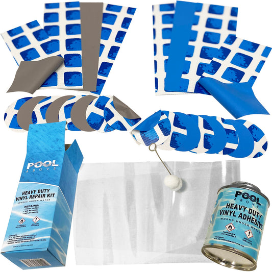 Pool Above Vinyl Repair Patch Kit with 4 oz. Glue | Works Under Water | Includes 24 pool liner patches