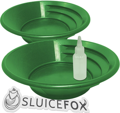 Sluice Fox 2 Gold Pans w/ Bottle Snifter | Panning Kit | Prospecting Mining Kit