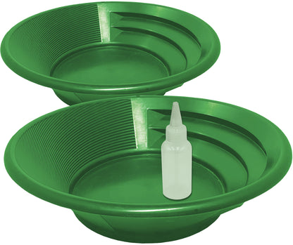Sluice Fox 3-Piece Gold Panning Kit – Dual-Sided Patented Design with Snifter Bottle, Choose Between Black or Green and 9", 11", or 15" Gold Pans