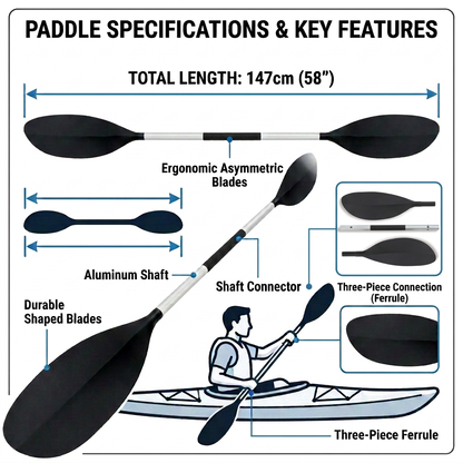 Kids Kayak Paddle for River Tubing and Water Adventures | Double-Sided Oars Ideal for Young Paddlers or on River Runs, Lakes, and Streams | Lightweight, Easy-to-Use