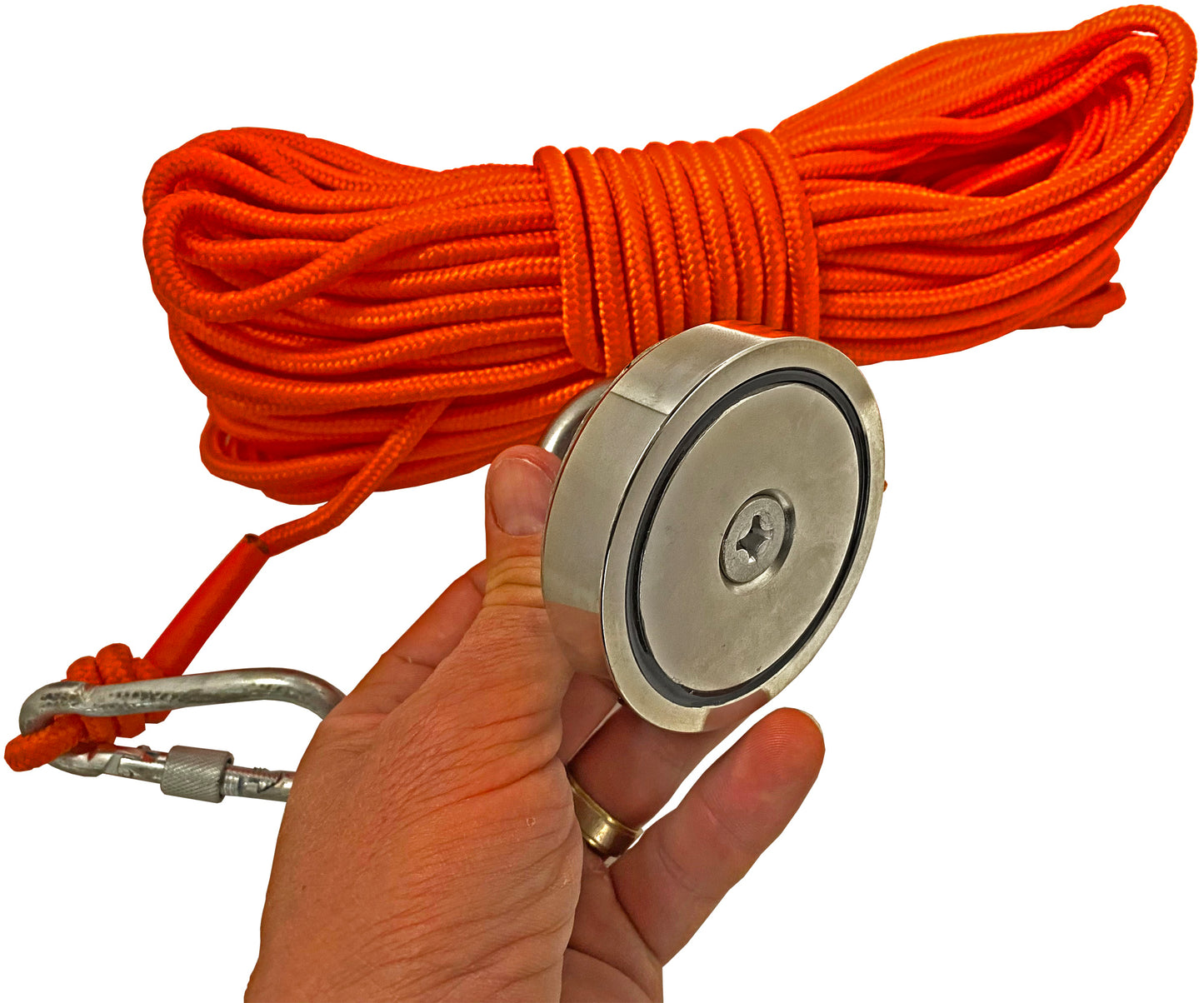Sluice Fox magnet fishing kit; strong 550 pound capacity directional magnet with 65 foot rope and carabiner; magnetic fishing kit with heavy duty magnets