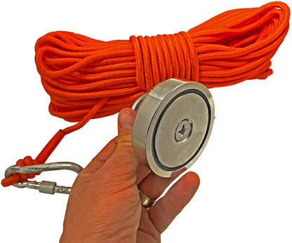 Sluice Fox magnet fishing kit; strong 550 pound capacity directional magnet with 65 foot rope and carabiner; magnetic fishing kit with heavy duty magnets