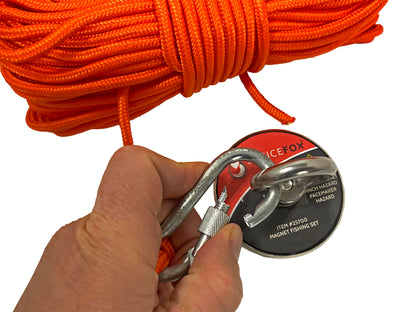 Sluice Fox magnet fishing kit; strong 550 pound capacity directional magnet with 65 foot rope and carabiner; magnetic fishing kit with heavy duty magnets