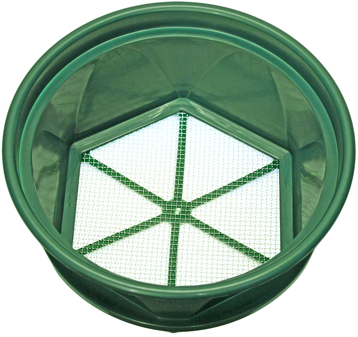 Sluice Fox 13 1/4 inch Gold Classifier Prospecting pan - Stainless Steel mesh sifting pan fits ATOP 5 Gallon Bucket; mealworm Strainer and Shark Tooth Sifter Green #100