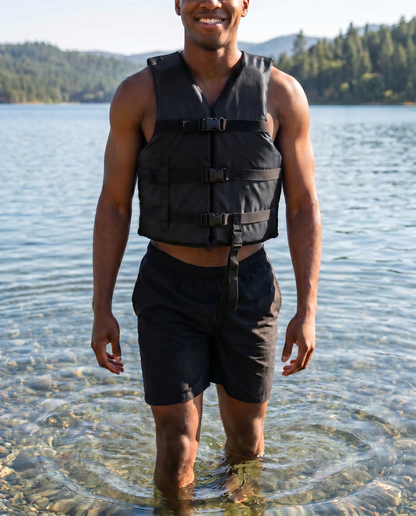 Life jacket paddle vest with Leg Strap; Coast Guard approved Type III PFD flotation device; Jet ski, wakeboard, hardshell kayak vest; Ideal extra PFD for pontoon boat Blue Adult