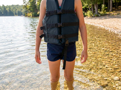 Life jacket paddle vest with Leg Strap; Coast Guard approved Type III PFD flotation device; Jet ski, wakeboard, hardshell kayak vest; Ideal extra PFD for pontoon boat Blue Adult