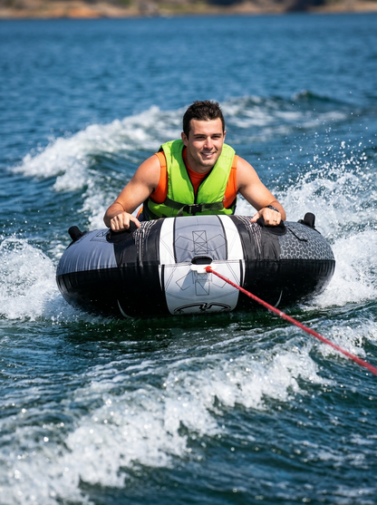 Hardcore Watersports Towable Chaos Tube – 54" Inflatable Water Tube for Single Riders, Heavy-Duty Nylon Cover with 4 Secure Handles and Quick-Connect Tow Hook for Lakes and Oceans