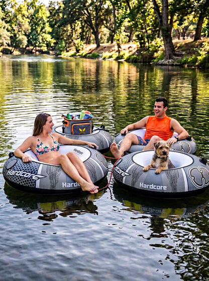 Hardcore Watersports Towable Chaos Tube – 54" Inflatable Water Tube for Single Riders, Heavy-Duty Nylon Cover with 4 Secure Handles and Quick-Connect Tow Hook for Lakes and Oceans