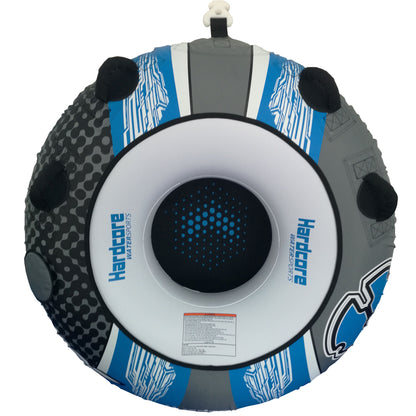 Hardcore Watersports Towable Chaos Tube – 54" Inflatable Water Tube for Single Riders, Heavy-Duty Nylon Cover with 4 Secure Handles and Quick-Connect Tow Hook for Lakes and Oceans