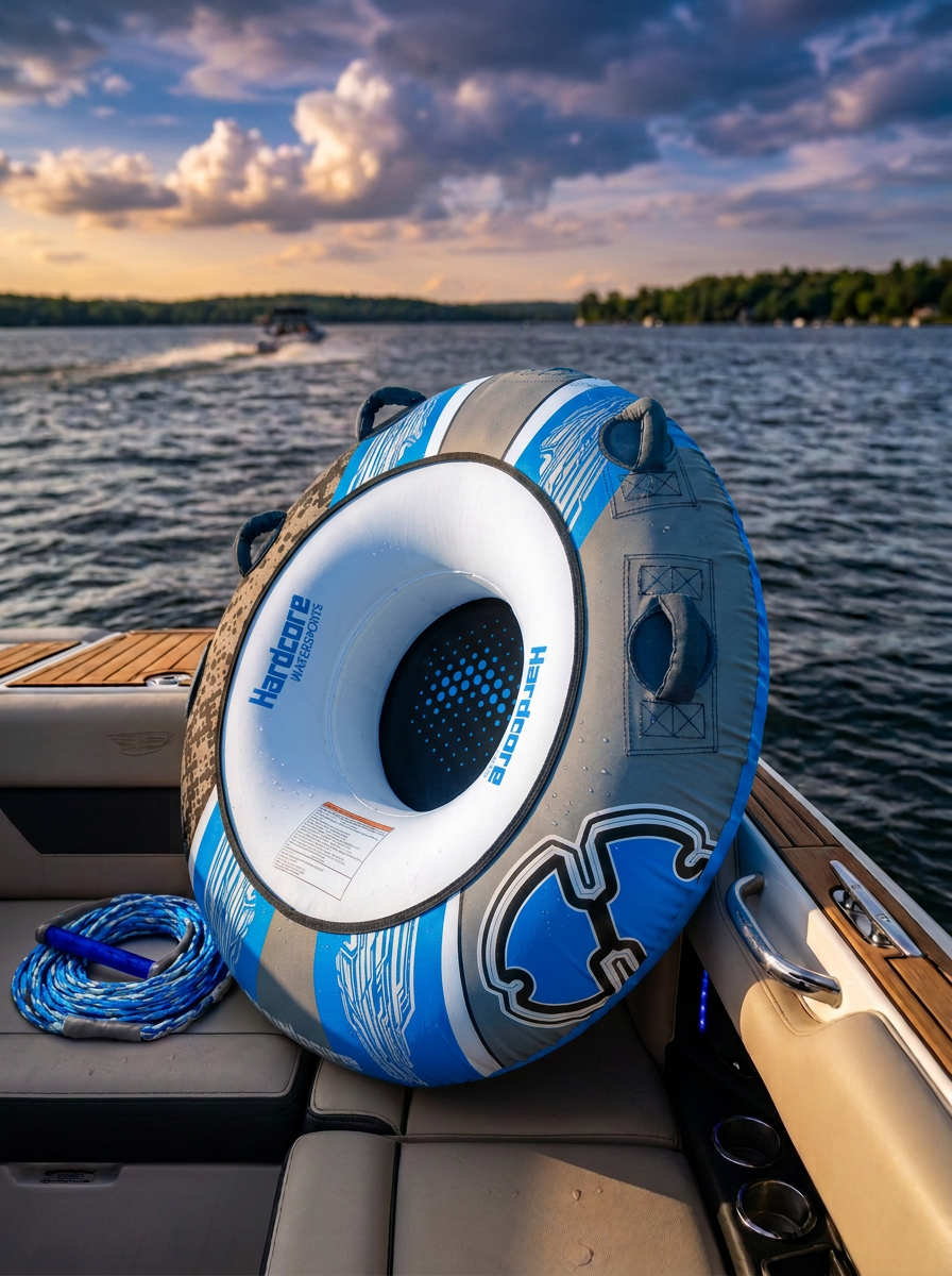 Hardcore Watersports Towable Chaos Tube – 54" Inflatable Water Tube for Single Riders, Heavy-Duty Nylon Cover with 4 Secure Handles and Quick-Connect Tow Hook for Lakes and Oceans