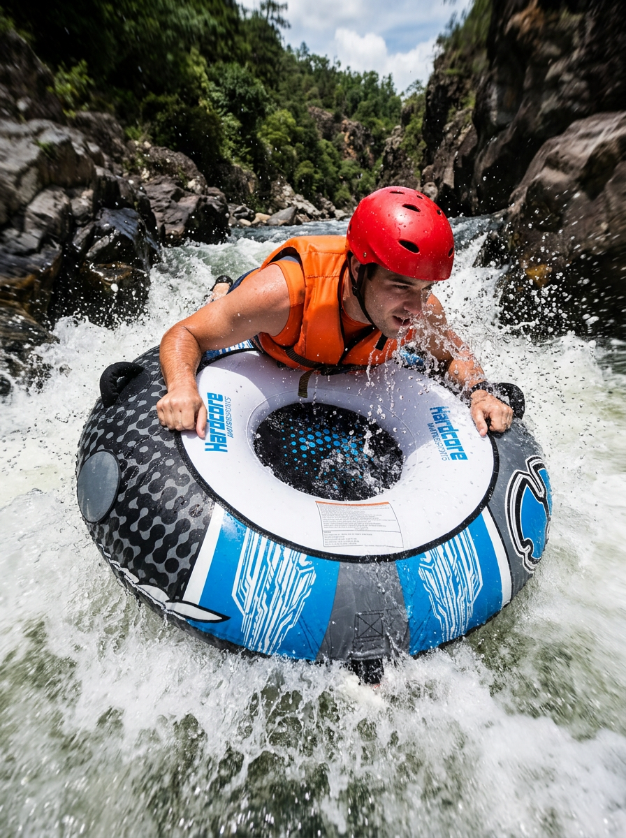 Hardcore Watersports Towable Chaos Tube – 54" Inflatable Water Tube for Single Riders, Heavy-Duty Nylon Cover with 4 Secure Handles and Quick-Connect Tow Hook for Lakes and Oceans