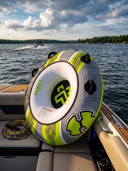 Hardcore Watersports Towable Chaos Tube – 54" Inflatable Water Tube for Single Riders, Heavy-Duty Nylon Cover with 4 Secure Handles and Quick-Connect Tow Hook for Lakes and Oceans