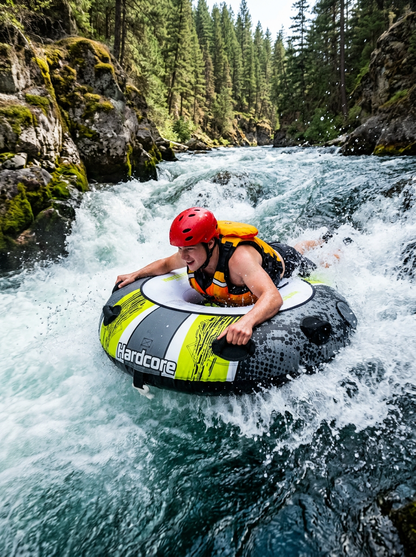 Hardcore Watersports Towable Chaos Tube – 54" Inflatable Water Tube for Single Riders, Heavy-Duty Nylon Cover with 4 Secure Handles and Quick-Connect Tow Hook for Lakes and Oceans