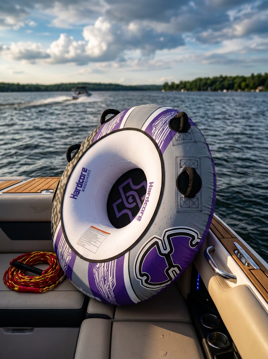 Hardcore Watersports Towable Chaos Tube – 54" Inflatable Water Tube for Single Riders, Heavy-Duty Nylon Cover with 4 Secure Handles and Quick-Connect Tow Hook for Lakes and Oceans