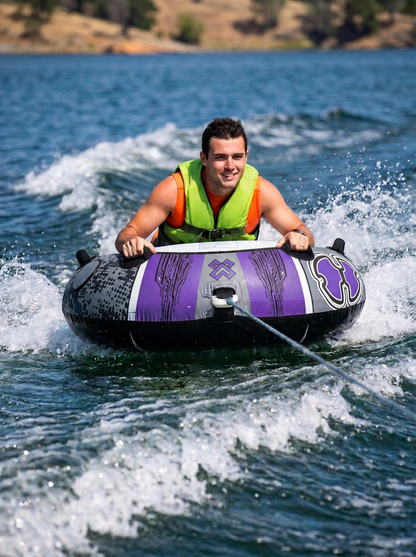 Hardcore Watersports Towable Chaos Tube – 54" Inflatable Water Tube for Single Riders, Heavy-Duty Nylon Cover with 4 Secure Handles and Quick-Connect Tow Hook for Lakes and Oceans