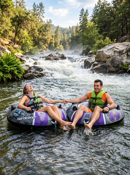 Hardcore Watersports Towable Chaos Tube – 54" Inflatable Water Tube for Single Riders, Heavy-Duty Nylon Cover with 4 Secure Handles and Quick-Connect Tow Hook for Lakes and Oceans